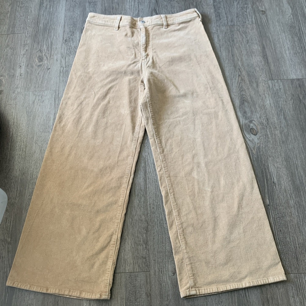 Universal Thread Sailor Wide Leg Corduroy Pants 14R Tan High Rise Pleated Front